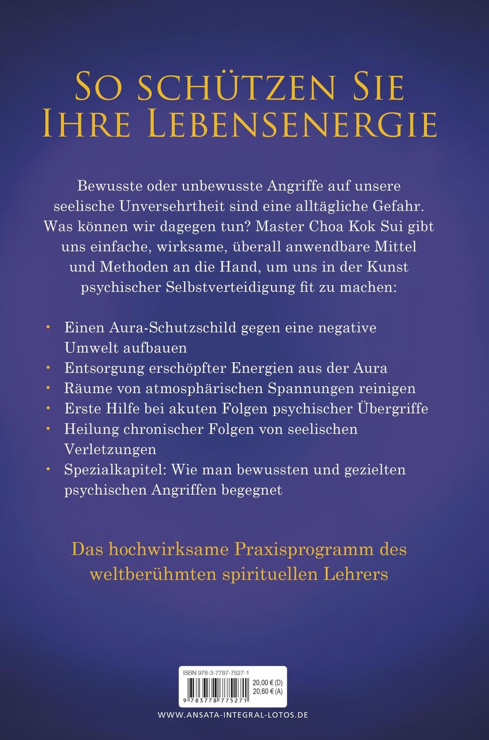 Bild: 9783778775271 | Energetischer Selbstschutz | Master Choa Kok Sui | Buch | 160 S.