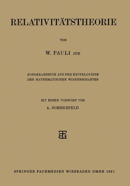 Cover: 9783663152644 | Relativitätstheorie | W. Pauli | Taschenbuch | Paperback | iv