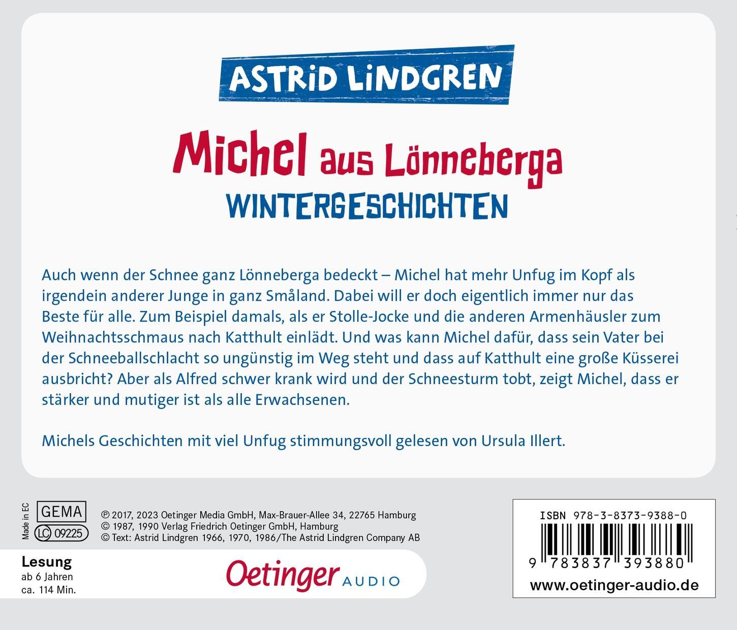 Rückseite: 9783837393880 | Michel aus Lönneberga. Wintergeschichten | Astrid Lindgren | Audio-CD