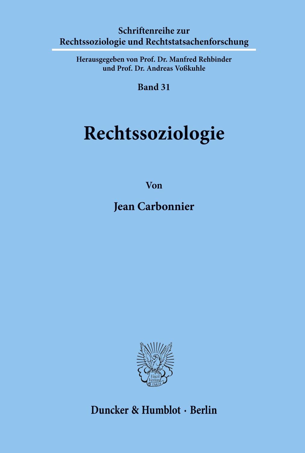 Cover: 9783428031009 | Rechtssoziologie. | Jean Carbonnier | Taschenbuch | Paperback | 294 S.
