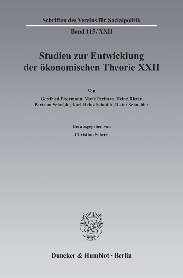 Cover: 9783428130177 | Studien zur Entwicklung der ökonomischen Theorie XXII. | Scheer | Buch