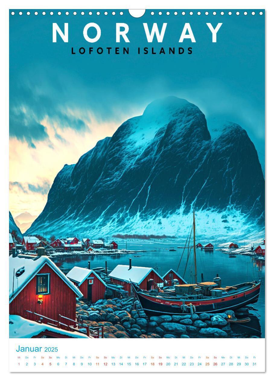 Bild: 9783435885428 | Lofoten - Old School Poster Style (Wandkalender 2025 DIN A3 hoch),...