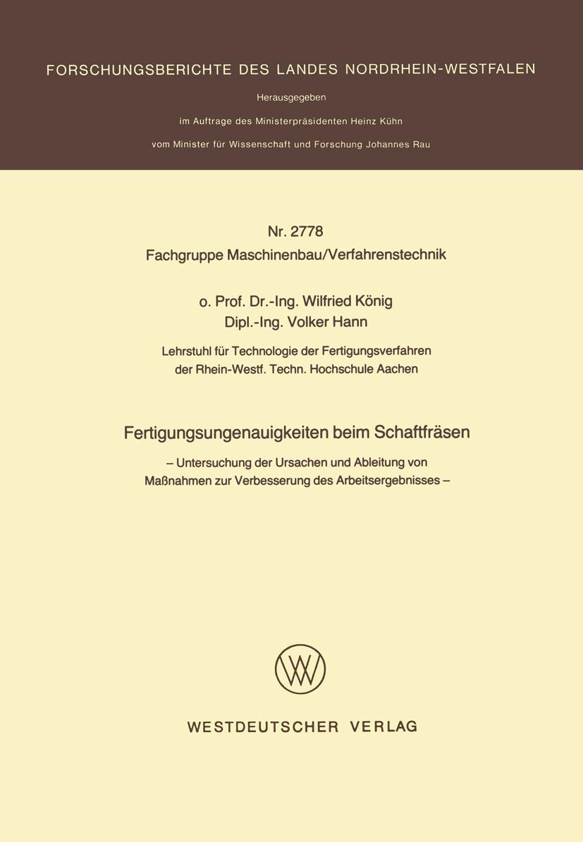 Cover: 9783531027784 | Fertigungsungenauigkeiten beim Schaftfräsen | Wilfried König | Buch