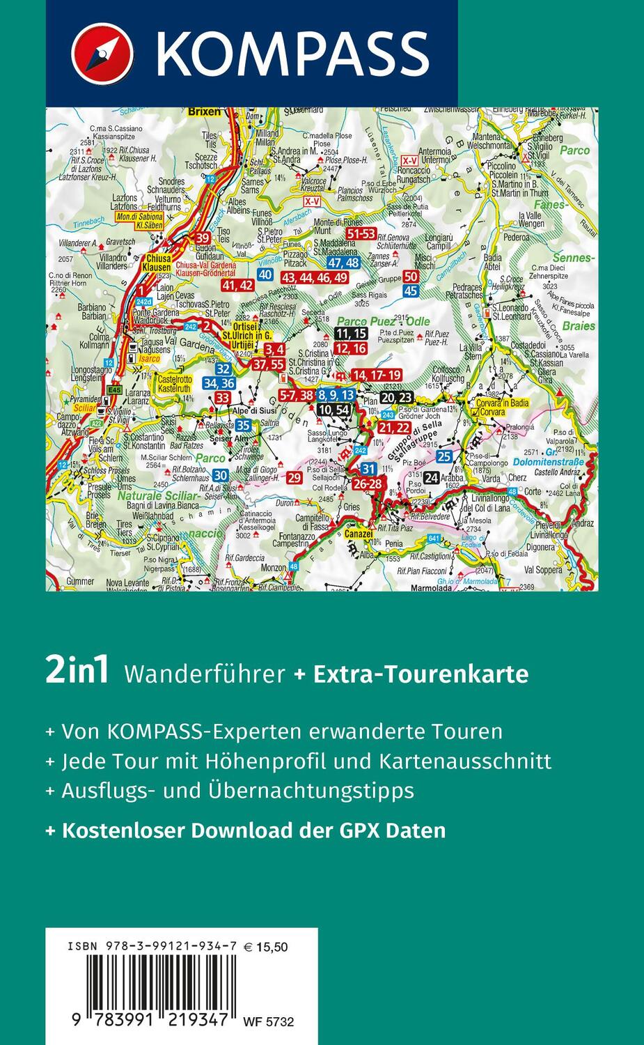 Rückseite: 9783991219347 | KOMPASS Wanderführer Grödental, Villnößtal, Seiser Alm,...
