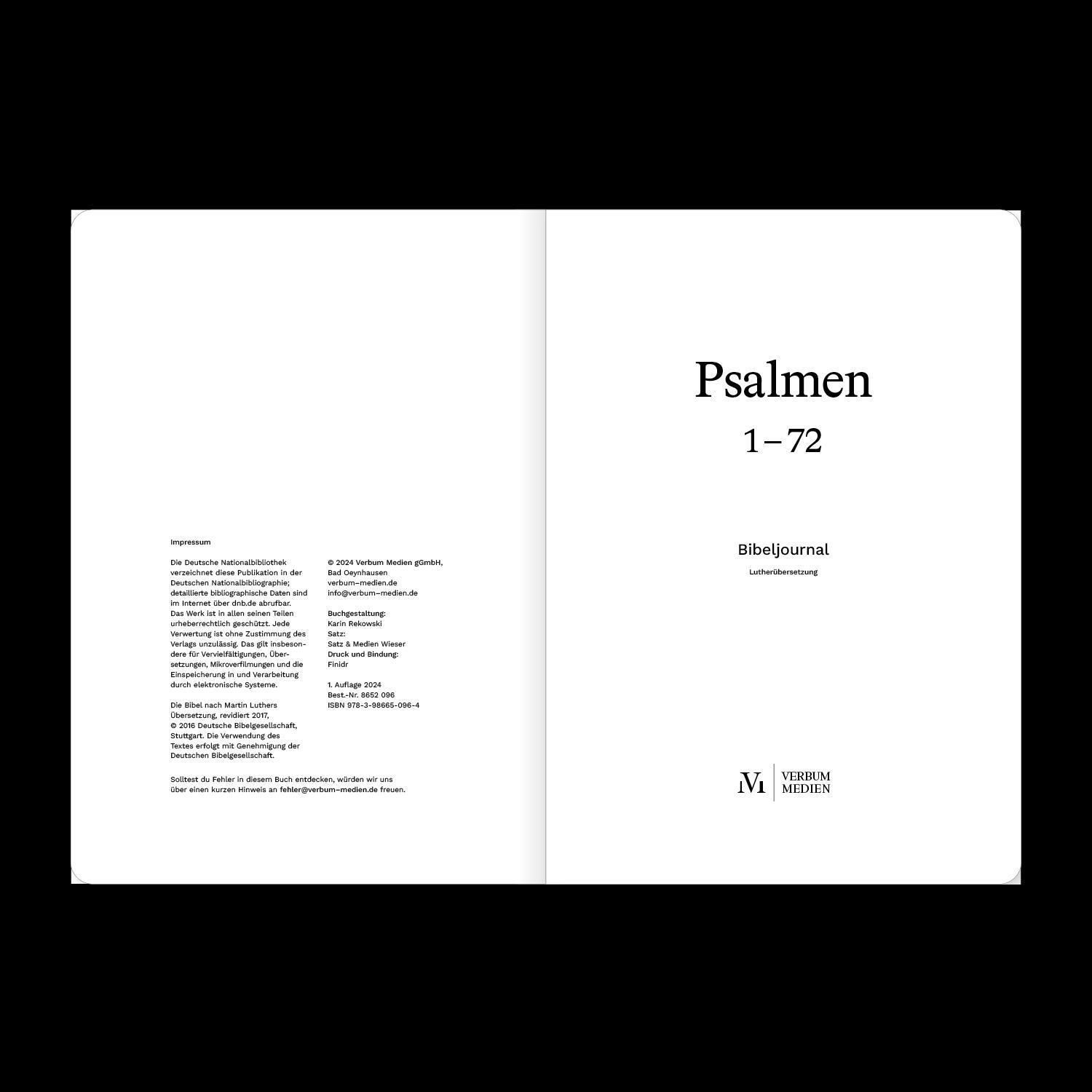 Bild: 9783986650964 | Die Psalmen 1-72 (Bibeljournal) | Verbum Medien | Taschenbuch | 218 S.