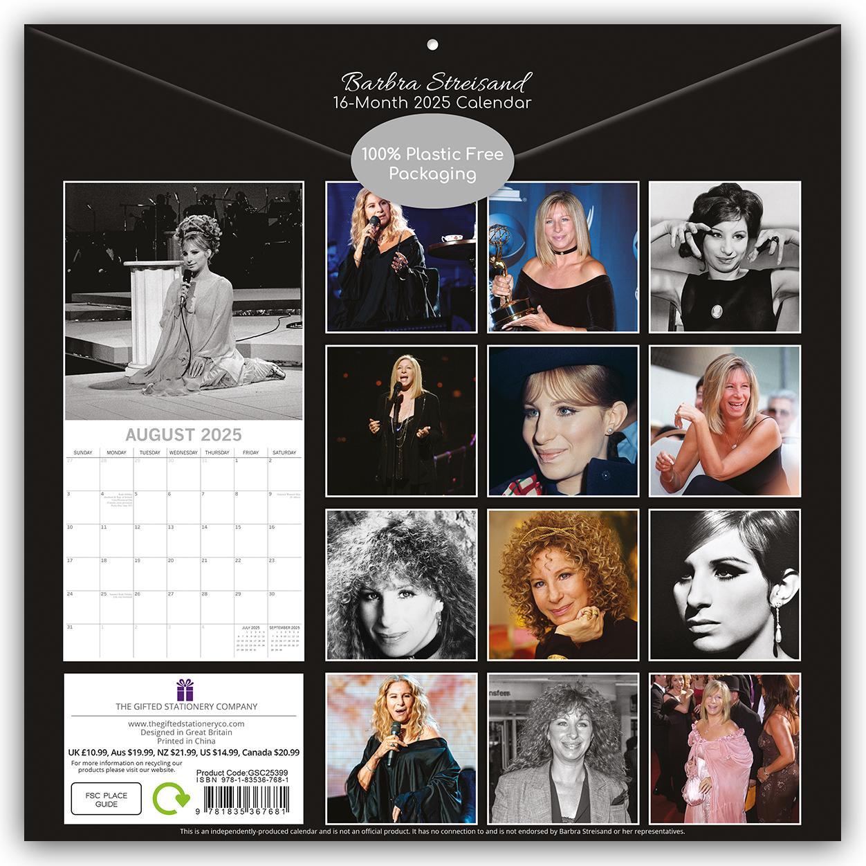 Rückseite: 9781835367681 | Barbara Streisand 2025 - 16-Monatskalender | The Gifted | Kalender