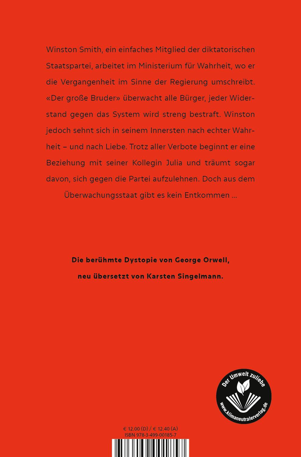 Rückseite: 9783499001857 | 1984 | George Orwell | Taschenbuch | 416 S. | Deutsch | 2021