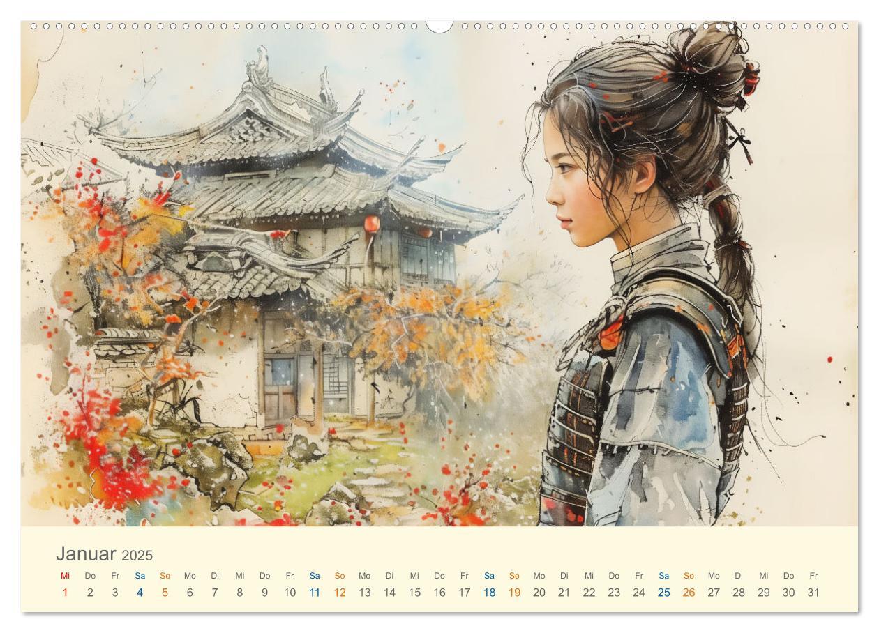 Bild: 9783457129920 | Samurai - whimsical inked style (Wandkalender 2025 DIN A2 quer),...