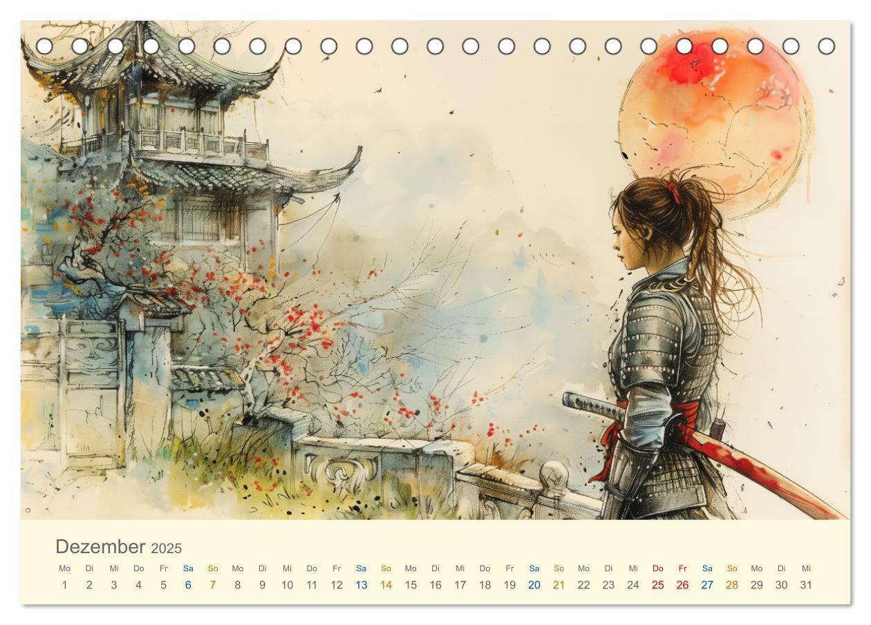 Bild: 9783457129951 | Samurai - whimsical inked style (Tischkalender 2025 DIN A5 quer),...