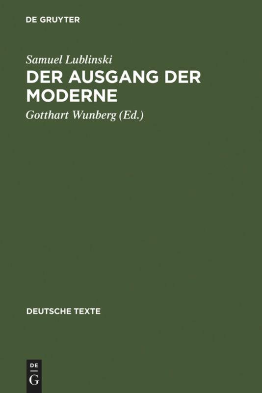 Cover: 9783484190405 | Der Ausgang der Moderne | Ein Buch der Opposition (1909) | Lublinski