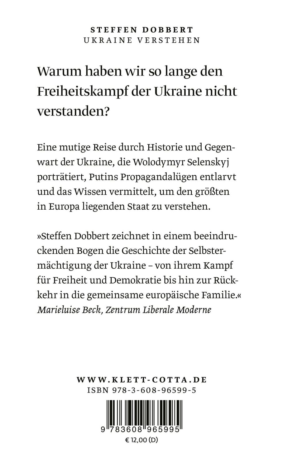 Rückseite: 9783608965995 | Ukraine verstehen | Geschichte, Politik und Freiheitskampf | Dobbert