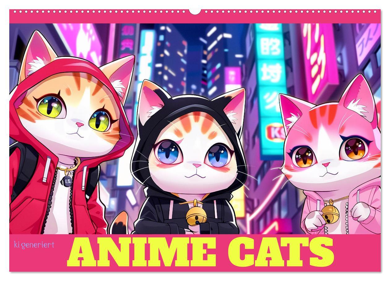 Cover: 9783457138779 | Anime Cats (Wandkalender 2025 DIN A2 quer), CALVENDO Monatskalender