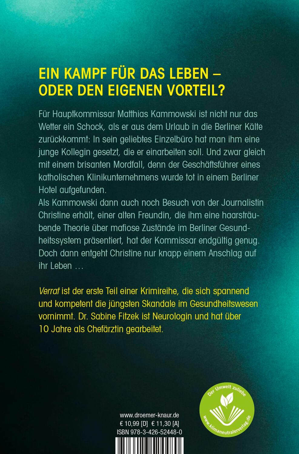 Rückseite: 9783426524480 | Verrat | Kriminalroman | Sabine Fitzek | Taschenbuch | 368 S. | 2019