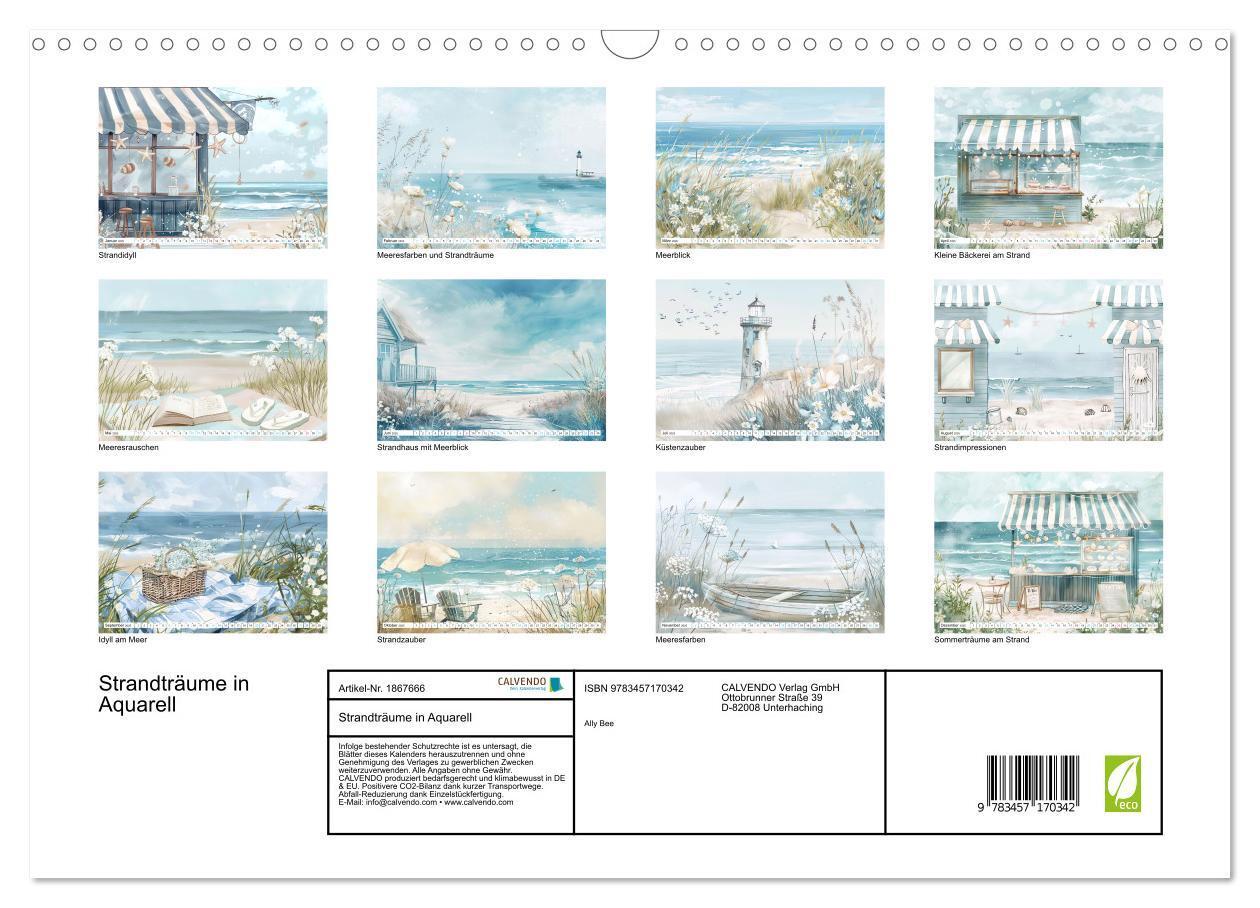 Bild: 9783457170342 | Strandträume in Aquarell (Wandkalender 2025 DIN A3 quer), CALVENDO...