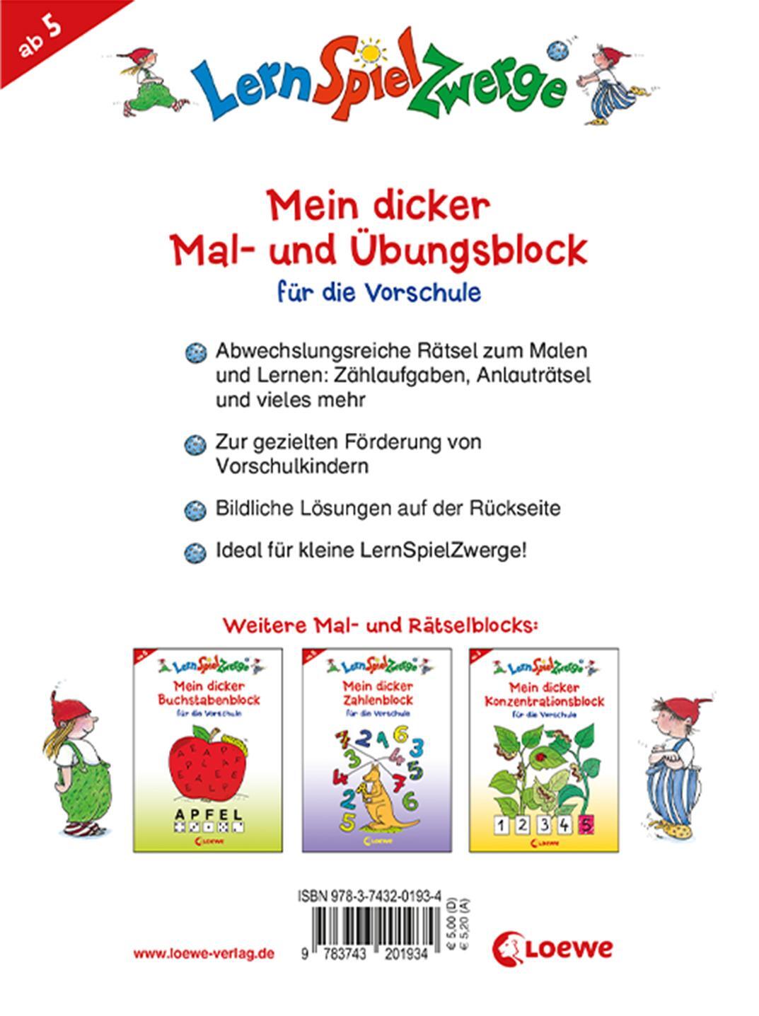 Rückseite: 9783743201934 | LernSpielZwerge - Mein dicker Mal- und Übungsblock für die Vorschule