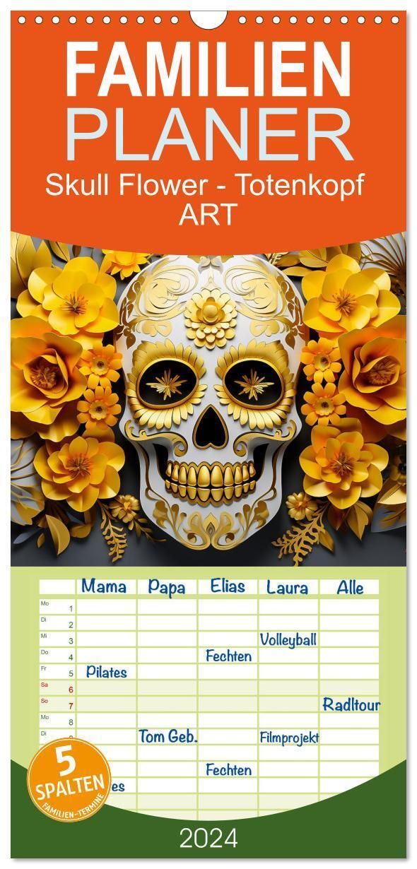 Cover: 9783383697982 | Familienplaner 2024 - Skull Flower - Totenkopf ART mit 5 Spalten...