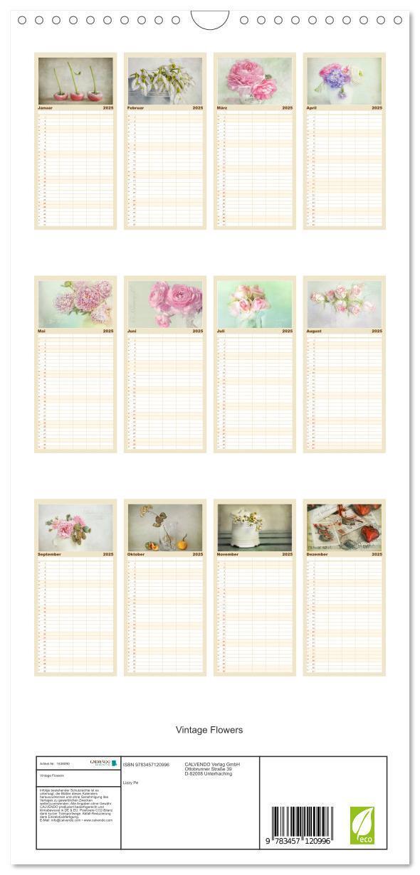 Bild: 9783457120996 | Familienplaner 2025 - Vintage Flowers mit 5 Spalten (Wandkalender,...