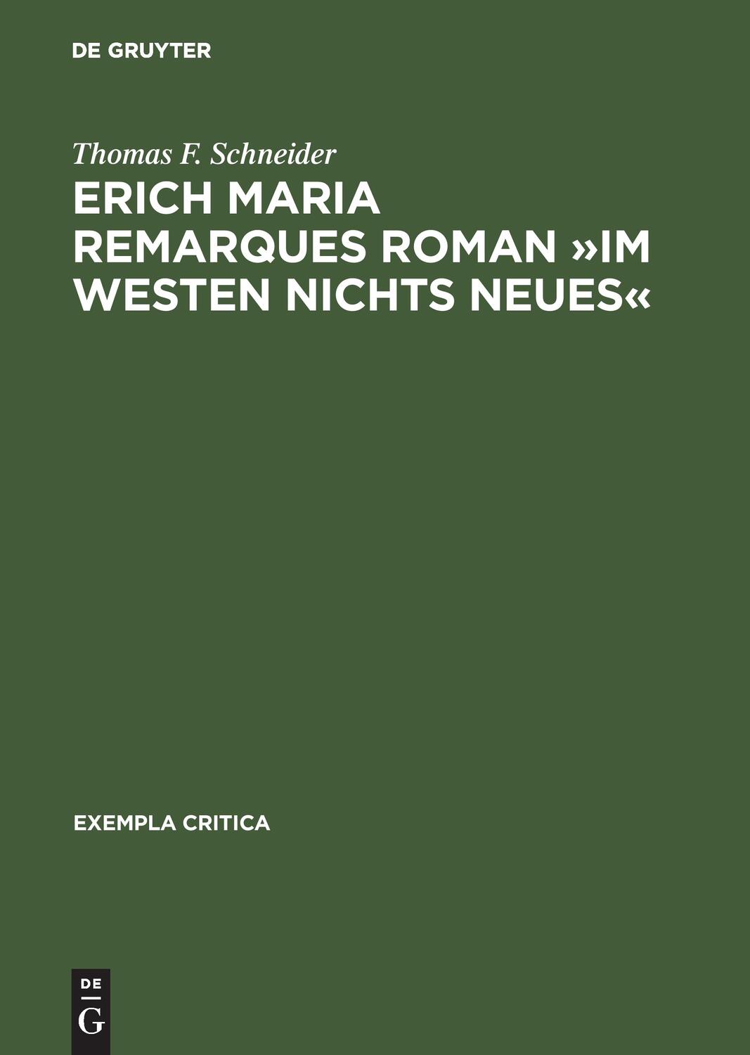 Cover: 9783484298019 | Erich Maria Remarques Roman »Im Westen nichts Neues« | Schneider | XI