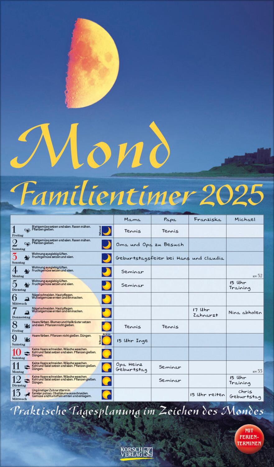 Cover: 9783731876250 | Mond-Familientimer 2025 | Verlag Korsch | Kalender | 13 S. | Deutsch