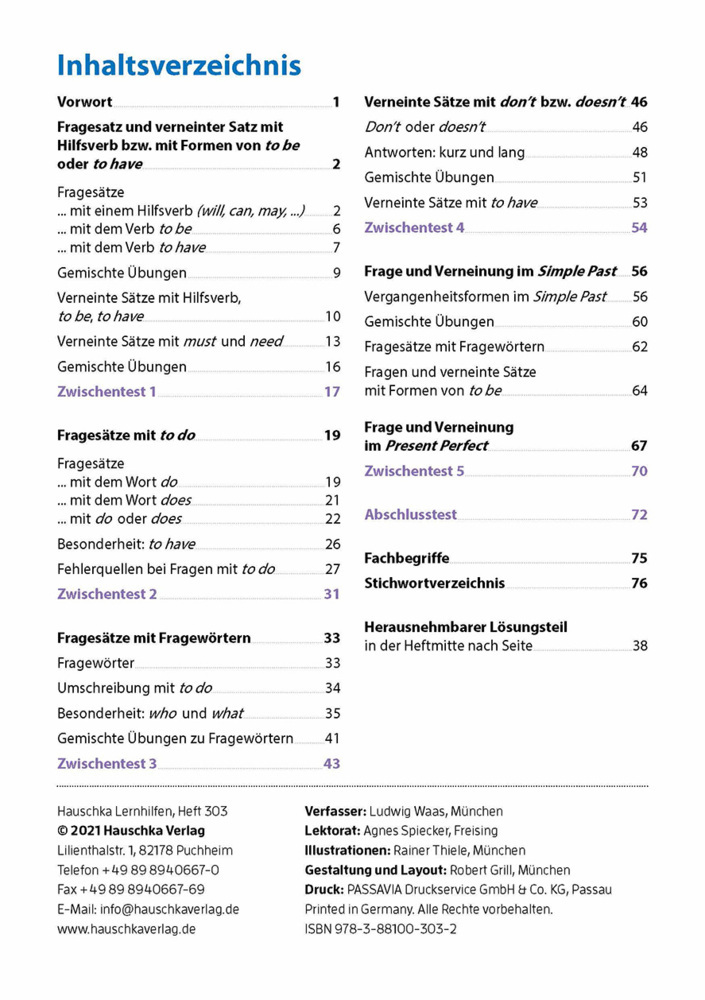 Bild: 9783881003032 | Frage und Verneinung. Englisch ab 6. Klasse und für Erwachsene,...