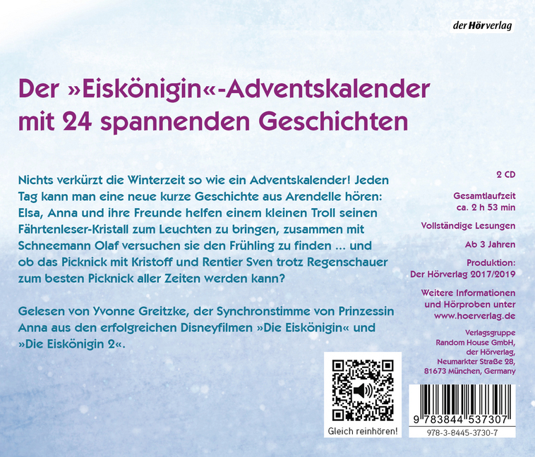 Bild: 9783844537307 | Die Eiskönigin - 24 Geschichten zum Advent, 2 Audio-CD | Greitzke | CD