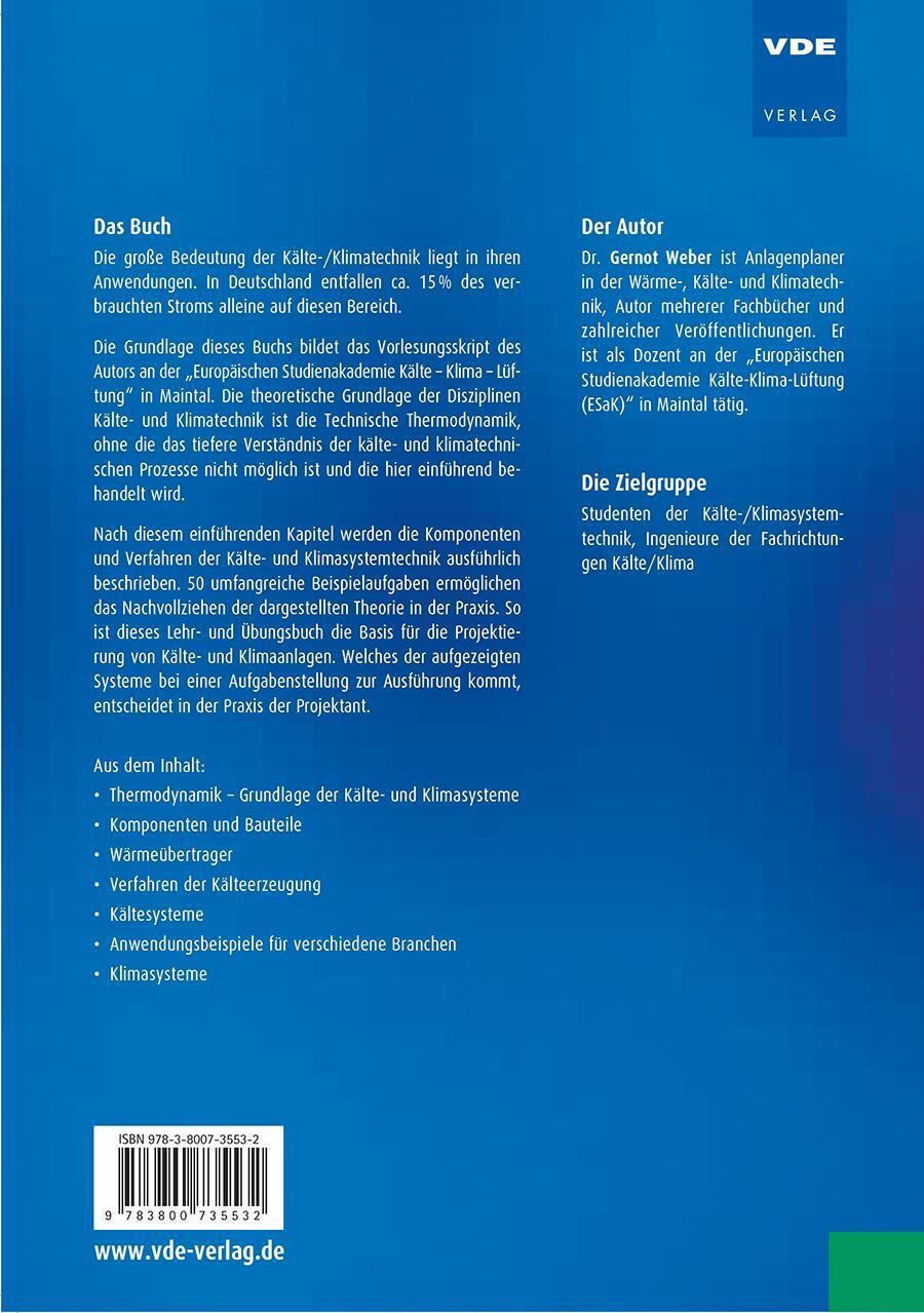 Rückseite: 9783800735532 | Kälte- und Klimasystemtechnik | Lehrbuch zur Industriekälte | Weber