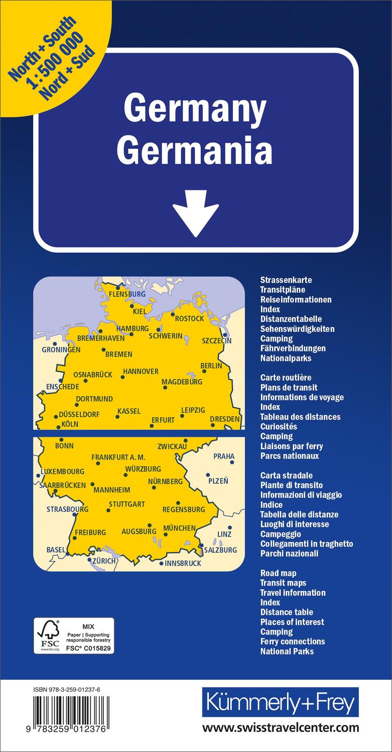 Rückseite: 9783259012376 | Deutschland Nord + Süd Strassenkarte 1:500000 | Doppelkarte | AG