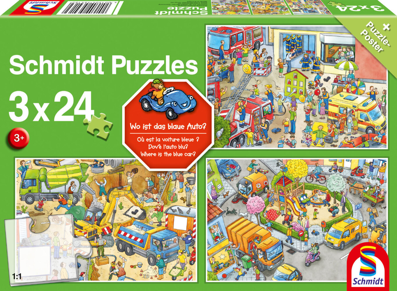 Cover: 4001504564162 | Wo ist das blaue Auto? Kinderpuzze 3x24 Teile | Spiel | 56416 | 2022