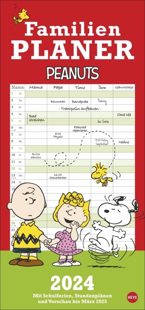 Cover: 9783756400263 | Peanuts Familienplaner 2024. Kalender für Familien mit 5 Spalten....