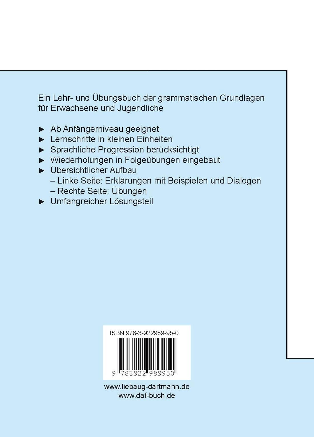 Rückseite: 9783922989950 | Deutsche Grammatik in kleinen Schritten Niveau A1- A2 | Stephan Lübke