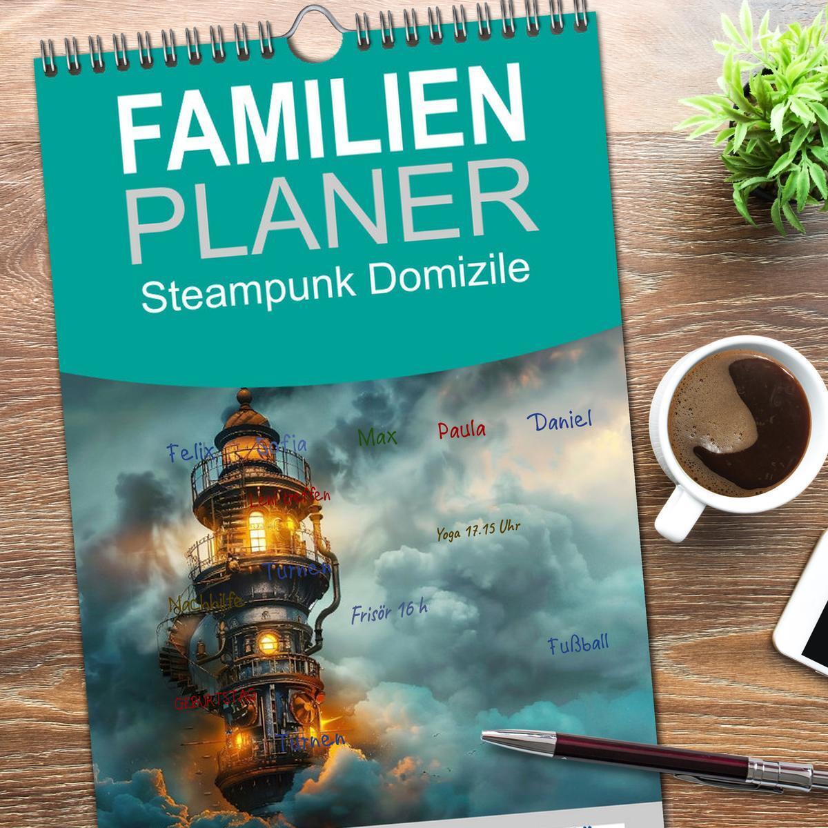 Bild: 9783457193044 | Familienplaner 2025 - Steampunk Domizile mit 5 Spalten...