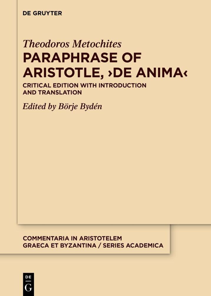 Cover: 9783110786026 | Paraphrase of Aristotle, 'De anima' | Theodoros Metochites | Buch