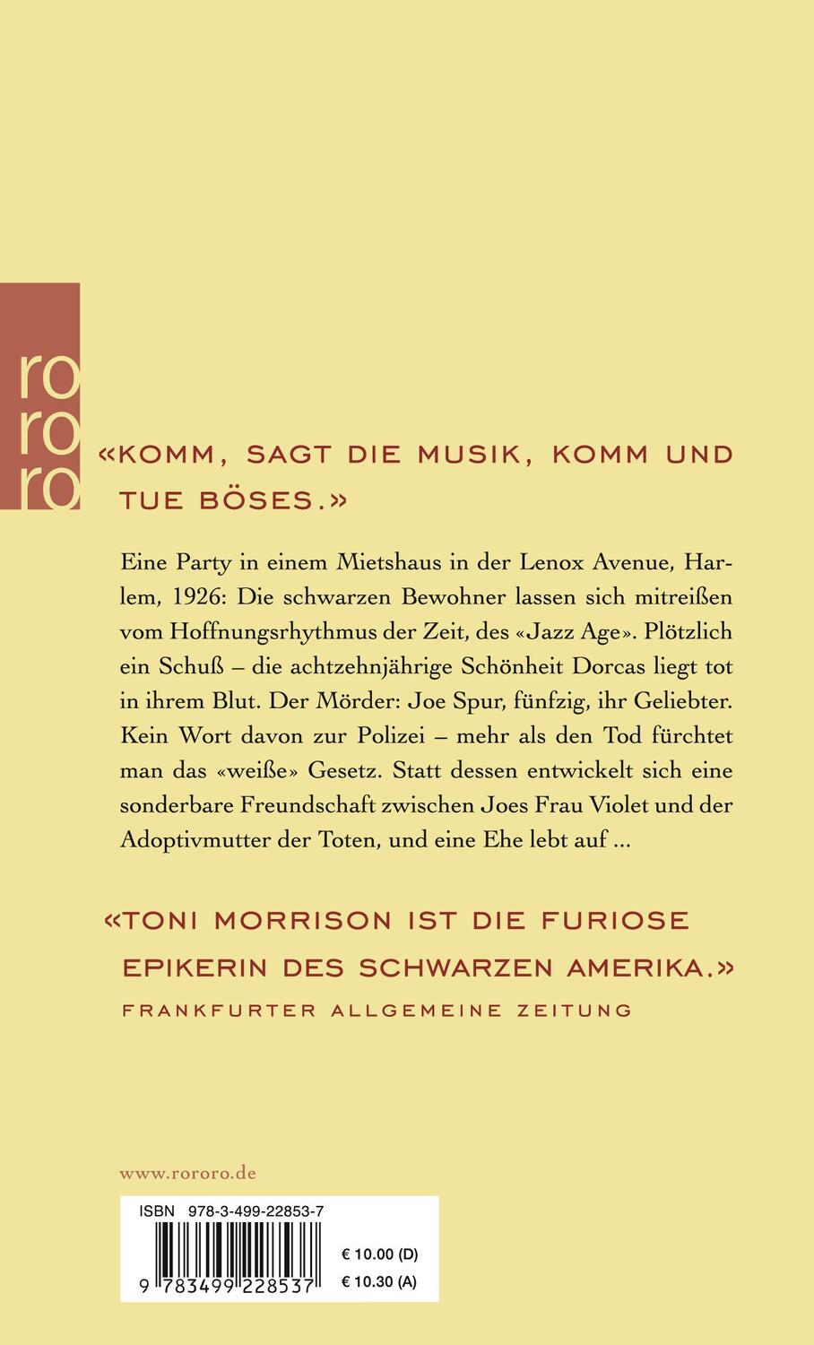 Rückseite: 9783499228537 | Jazz | Toni Morrison | Taschenbuch | Deutsch | 1994