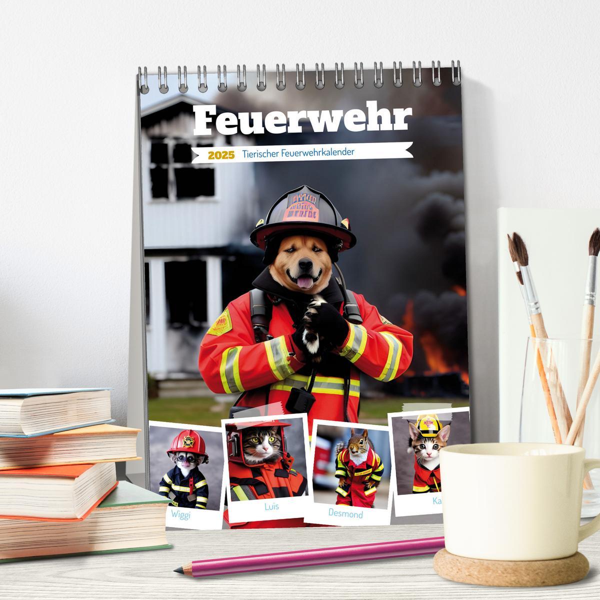 Bild: 9783435882540 | Feuerwehr - Tierischer Feuerwehrkalender (Tischkalender 2025 DIN A5...