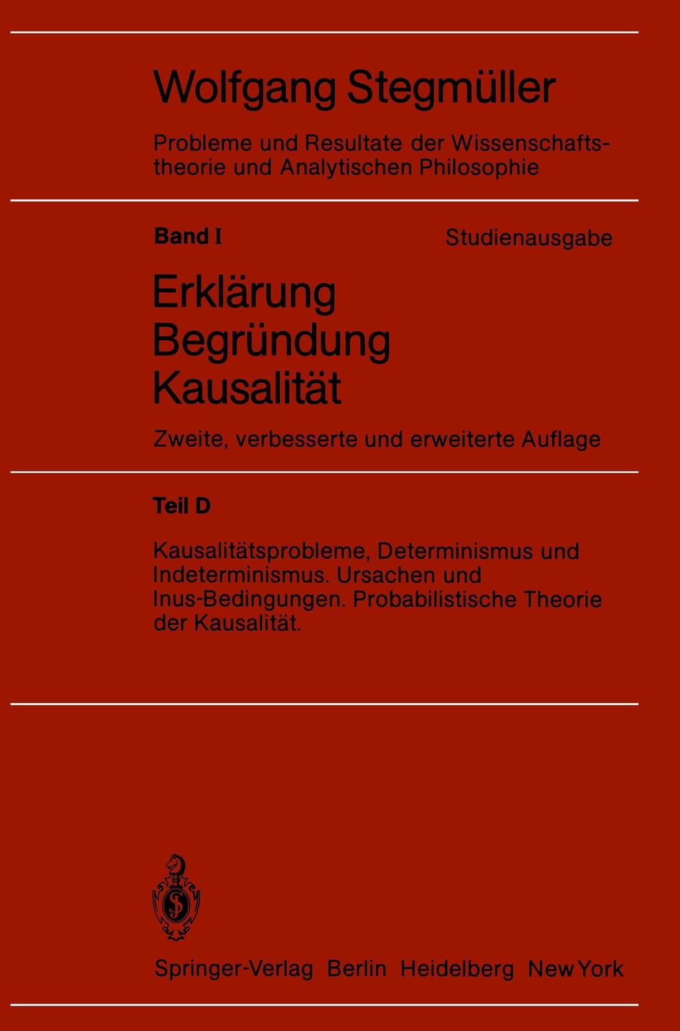 Cover: 9783540118091 | Erklärung, Begründung, Kausalität. Tl.D | Taschenbuch | Springer