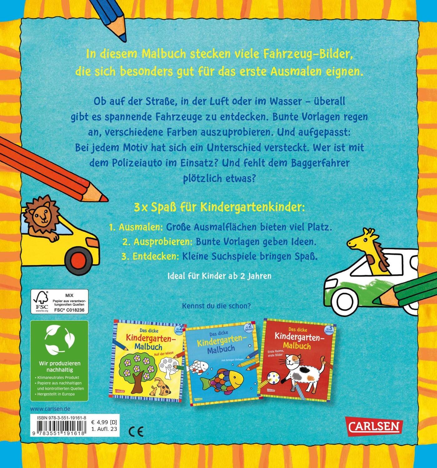 Rückseite: 9783551191618 | Das dicke Kindergarten-Malbuch: Fahrzeuge | Andrea Pöter | Taschenbuch