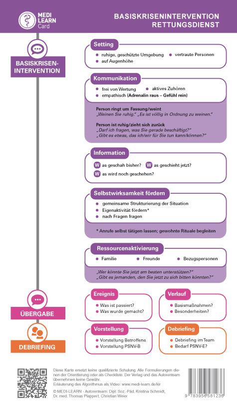 Rückseite: 9783956581236 | MEDI-LEARN Card: Basiskrisenintervention Rettungsdienst | 1 S. | 2022