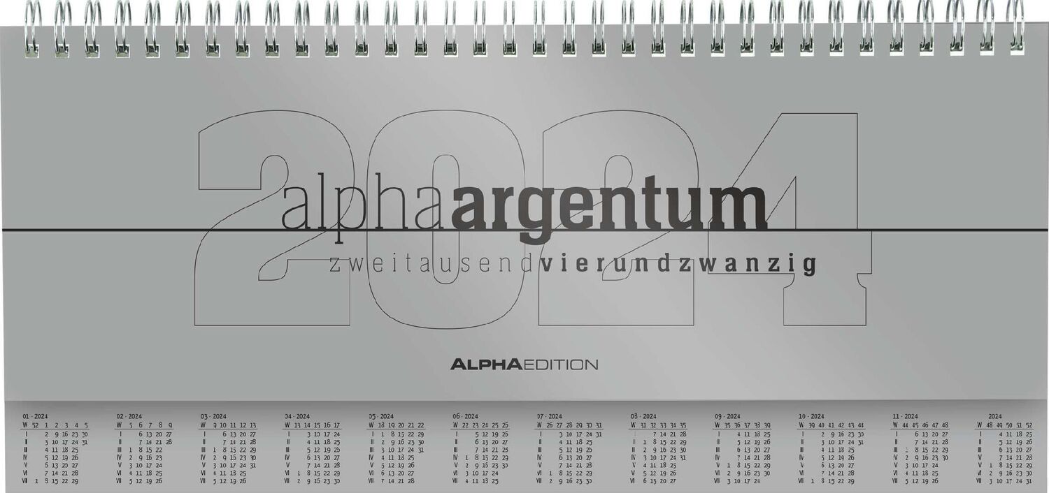 Cover: 4251732338459 | Tisch-Querkalender alpha argentum 2024 - Büro-Planer 29,7x13,5 cm -...