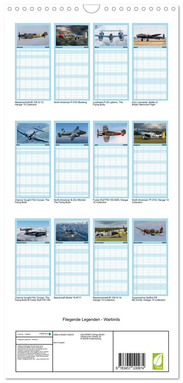 Bild: 9783457100974 | Familienplaner 2025 - Fliegende Legenden - Warbirds mit 5 Spalten...