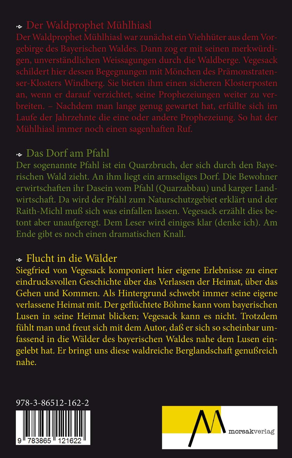 Rückseite: 9783865121622 | Der Waldprophet Mühlhiasl | Siegfried von Vegesack | Taschenbuch