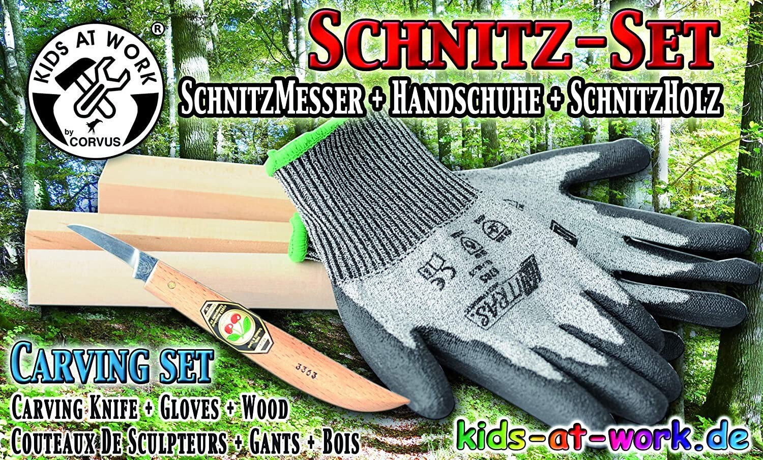 Cover: 4047542603777 | Corvus A600377 - Kids At Work, Schnitz-Set, Messer, Handschuhe, Holz