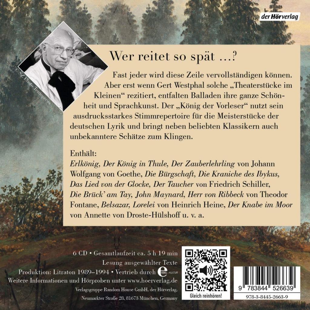 Bild: 9783844526639 | Gert Westphal liest: Die schönsten deutschen Balladen | Audio-CD