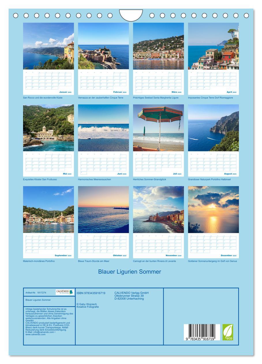 Bild: 9783435916719 | Blauer Ligurien Sommer (Wandkalender 2025 DIN A4 hoch), CALVENDO...