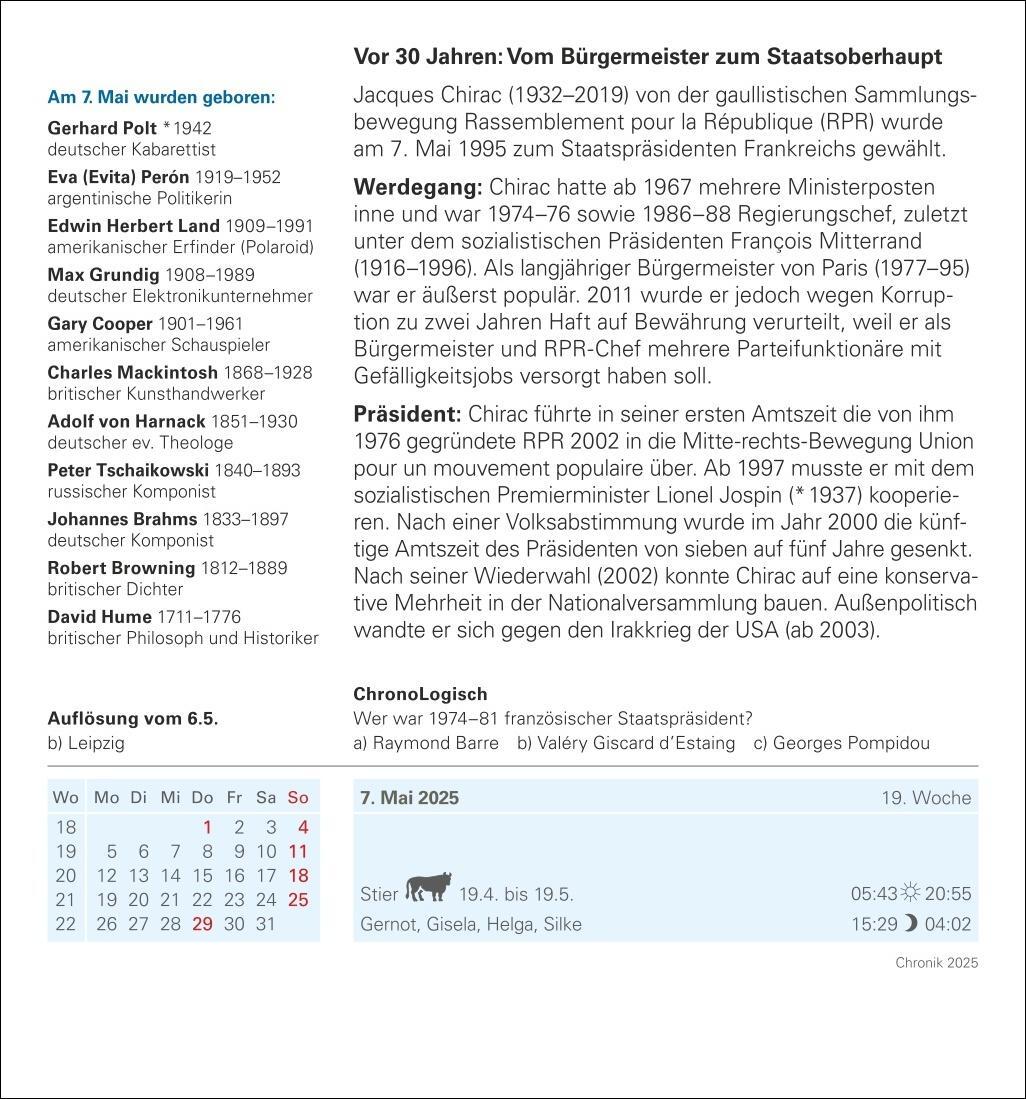 Bild: 9783840033292 | Chronik Tagesabreißkalender 2025 - Kulturkalender - Personen,...