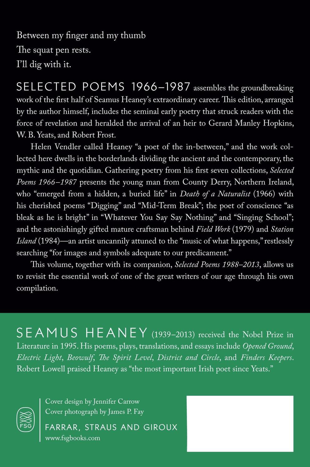 Rückseite: 9780374535605 | Selected Poems 1966-1987 | Seamus Heaney | Taschenbuch | Paperback