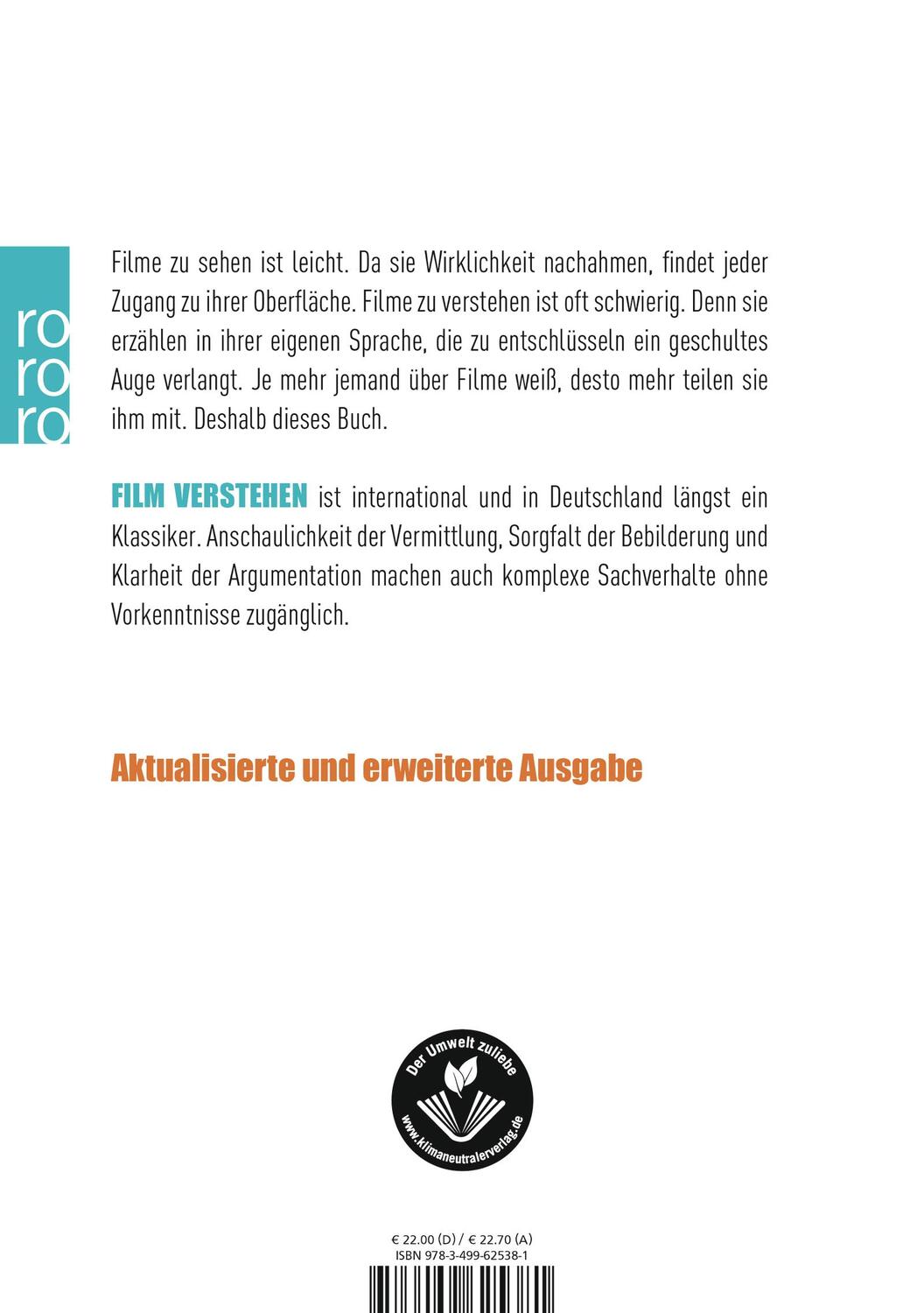 Rückseite: 9783499625381 | Film verstehen | James Monaco | Taschenbuch | Paperback | 810 S.