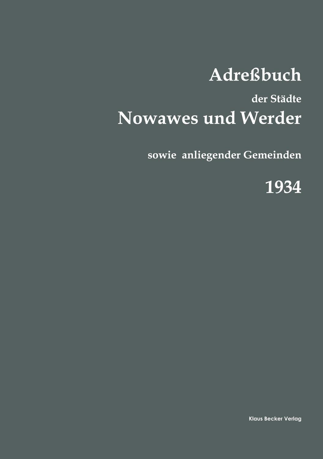 Cover: 9783883722832 | Adreßbuch der Städte Nowawes und Werder für 1934 | Potsdam | Buch