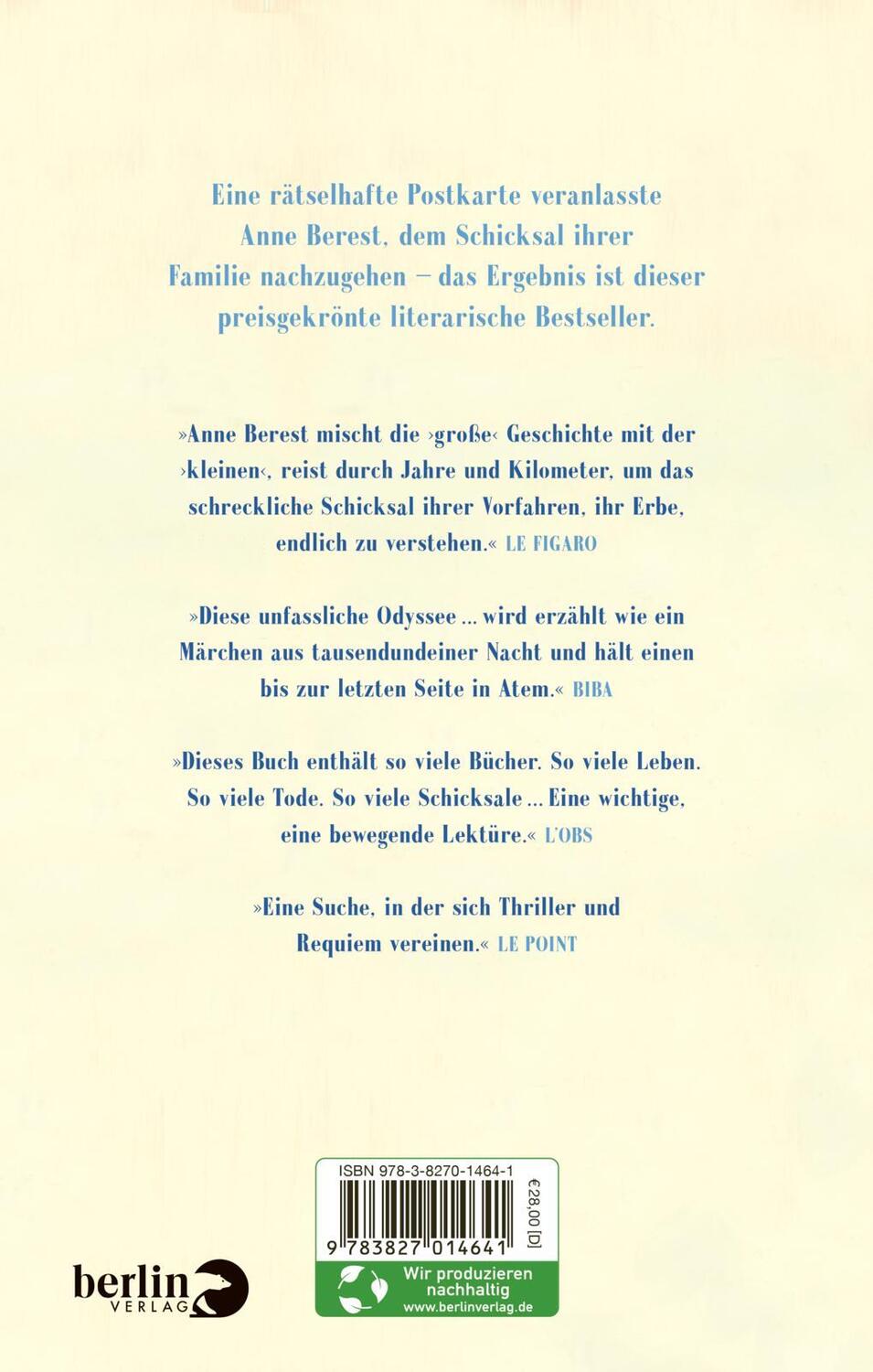 Rückseite: 9783827014641 | Die Postkarte | Roman "Ein grandioses Familienepos." - ZDF aspekte