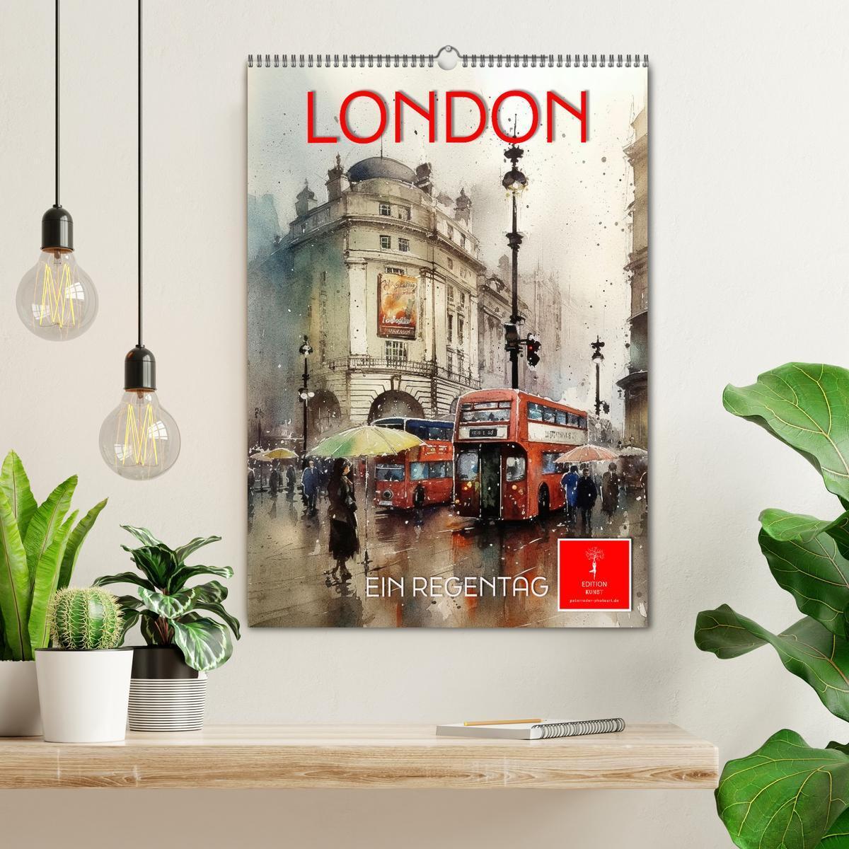 Bild: 9783435876389 | London - ein Regentag (Wandkalender 2025 DIN A2 hoch), CALVENDO...