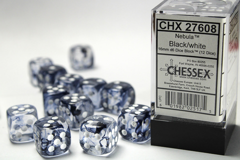 Cover: 601982025175 | Nebula® 16mm d6 Black/white Dice Block™ (12 dice) | deutsch | Chessex